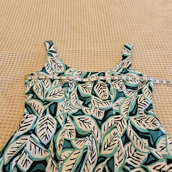 Anne Klein Sleeveless Scoopneck Teal Leaf Fit & Flare Cotton Dress Sz. 8 - Picture 7 of 13